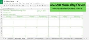 Monthly Editorial Calendar in our Free 2015 online blog planner can be used in Google Drive, Excel or printed