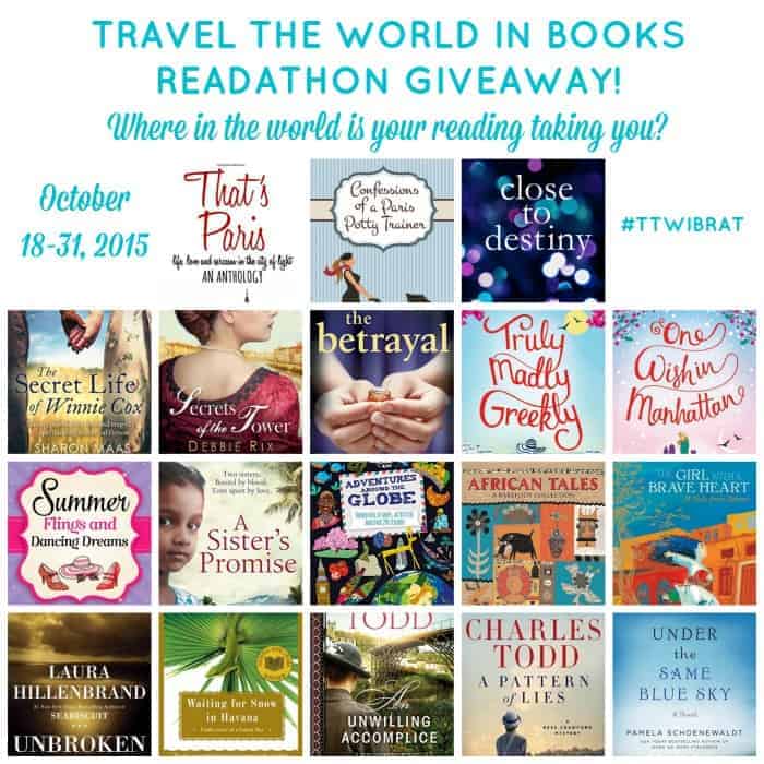 Travel the World in Books Readathon Oct 2015 Giveaways! Sign up and enter to win one of 18 great books from around the world.