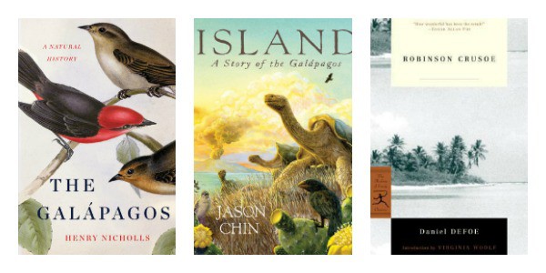 Books set on South American Islands: The Galapagos: A Natural History, Island: A Story of the Galapagos, and Robinson Crusoe