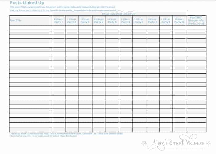 Posts Linked Up Tracker from the FREE 2017 Blog Planner that includes 36 customizable worksheets to keep track of your editorial calendar, to do's, social media promotion, checklists, passwords, income/expense tracker and more!