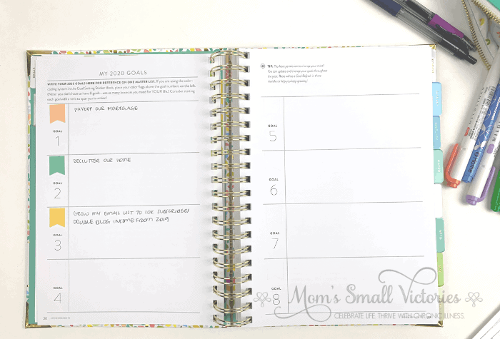 My Powersheets 2020 goal planner goals. Even though there is room for 8 goals, I'm trying to keep things simple and tackle these goals before moving on to the next. I'm looking forward to getting these done, they will help us lead the life we dream of! 